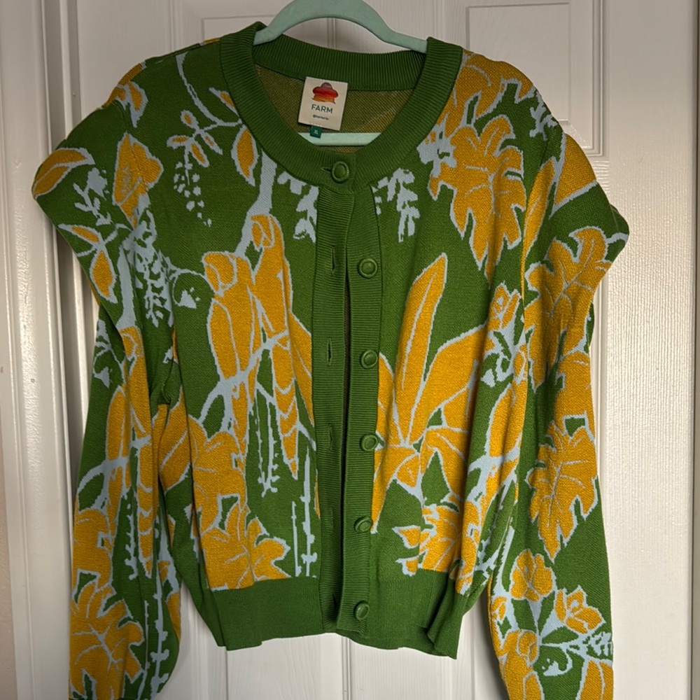 FARM Rio Green and Yellow Floral Cardigan